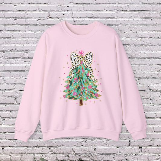 Coquette Christmas Tree Glitter Sweatshirt - Gildan 18000 Holiday Cozy Essential!